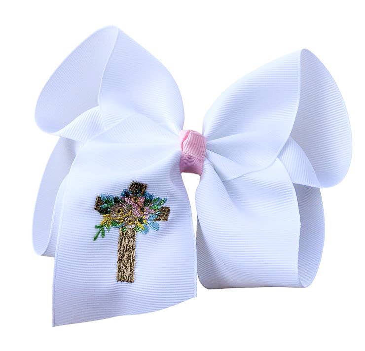 Easter Cross Embroidered Bow