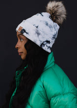 Load image into Gallery viewer, White &amp; Black Tie Dye Pom Hat
