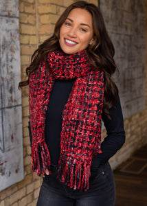 Red/Grey/Black Loom Woven Long Scarf