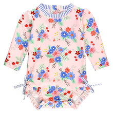 Load image into Gallery viewer, Coastal Breeze Floral Long Sleeve One Piece Rash Guard
