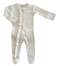 Load image into Gallery viewer, Ivory / Organic Ribbed Frill Zip Footie (Baby - Kids)
