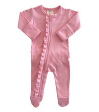 Load image into Gallery viewer, Pink / Organic Ribbed Frill Zip Footie (Baby - Kids)
