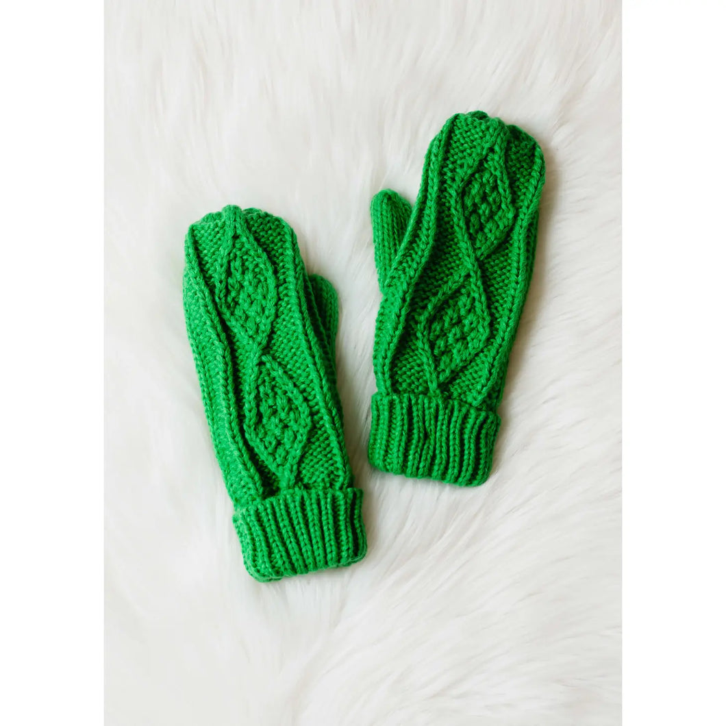 Kelly Green Cable Knit Mittens 140