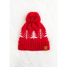 Load image into Gallery viewer, Red &amp; White Trees Pom Pom Hat 318
