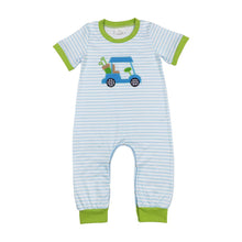 Load image into Gallery viewer, Golf Blue Stripes Short Sleeve Romper
