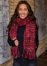 Load image into Gallery viewer, Red/Grey/Black Loom Woven Long Scarf
