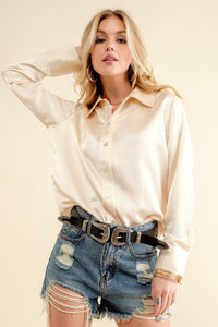 Crushed Satin Button Up Shirt in Cream