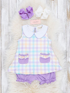 Lilac Pastel Plaid Ruffle Bloomers Outfit