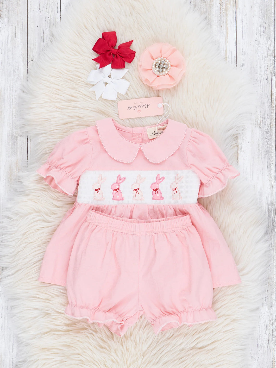 Baby Bunny Pink Smocked Bloomer Set