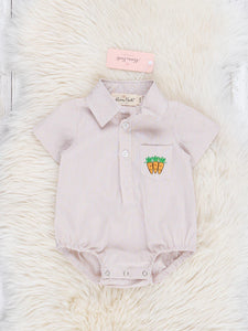 Tan Stripes Embroidered Carrot Button Up Bubble