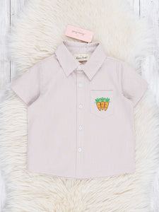 Tan Stripes Embroidered Carrot Button Up Shirt