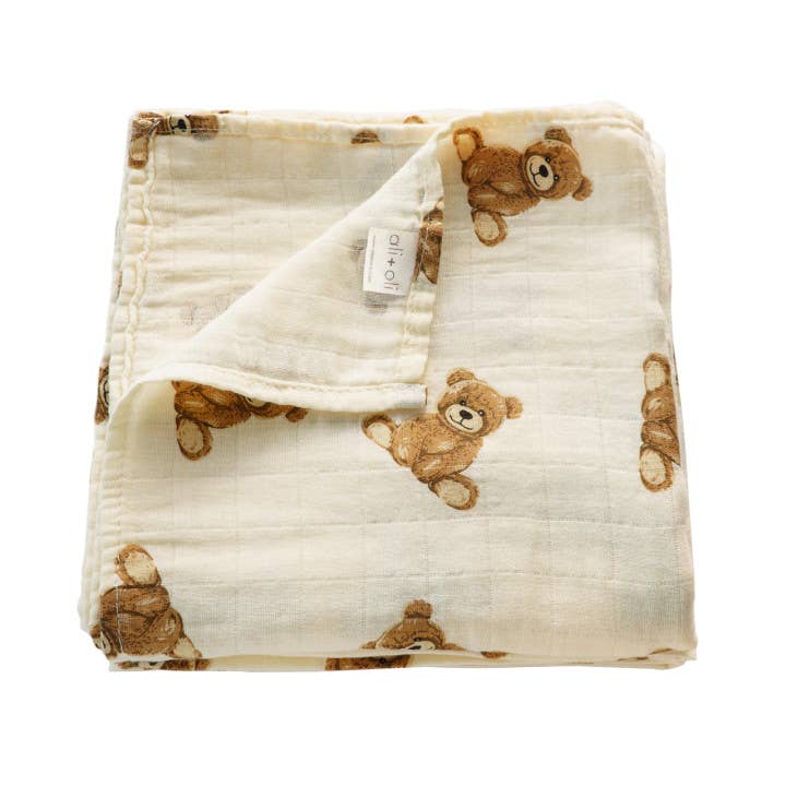 Muslin Swaddle Blanket (Teddy Bear)