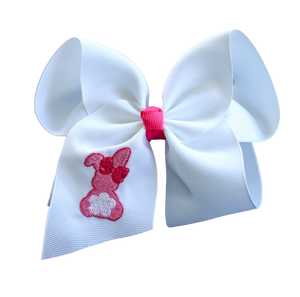 Pink Bunny Embroidered Hair Bow