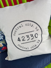 Load image into Gallery viewer, Postmark Stamp Central City, Ky 42330 - Square Canvas Pillow
