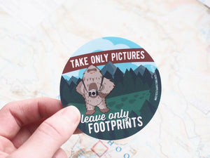 Take Only Pictures Leave Only Footprints Sasquatch Sticker - 3" Water Bottle Decal Size
